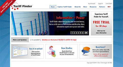 Tariff Finder Web Site Screenshot - Click to Enlarge